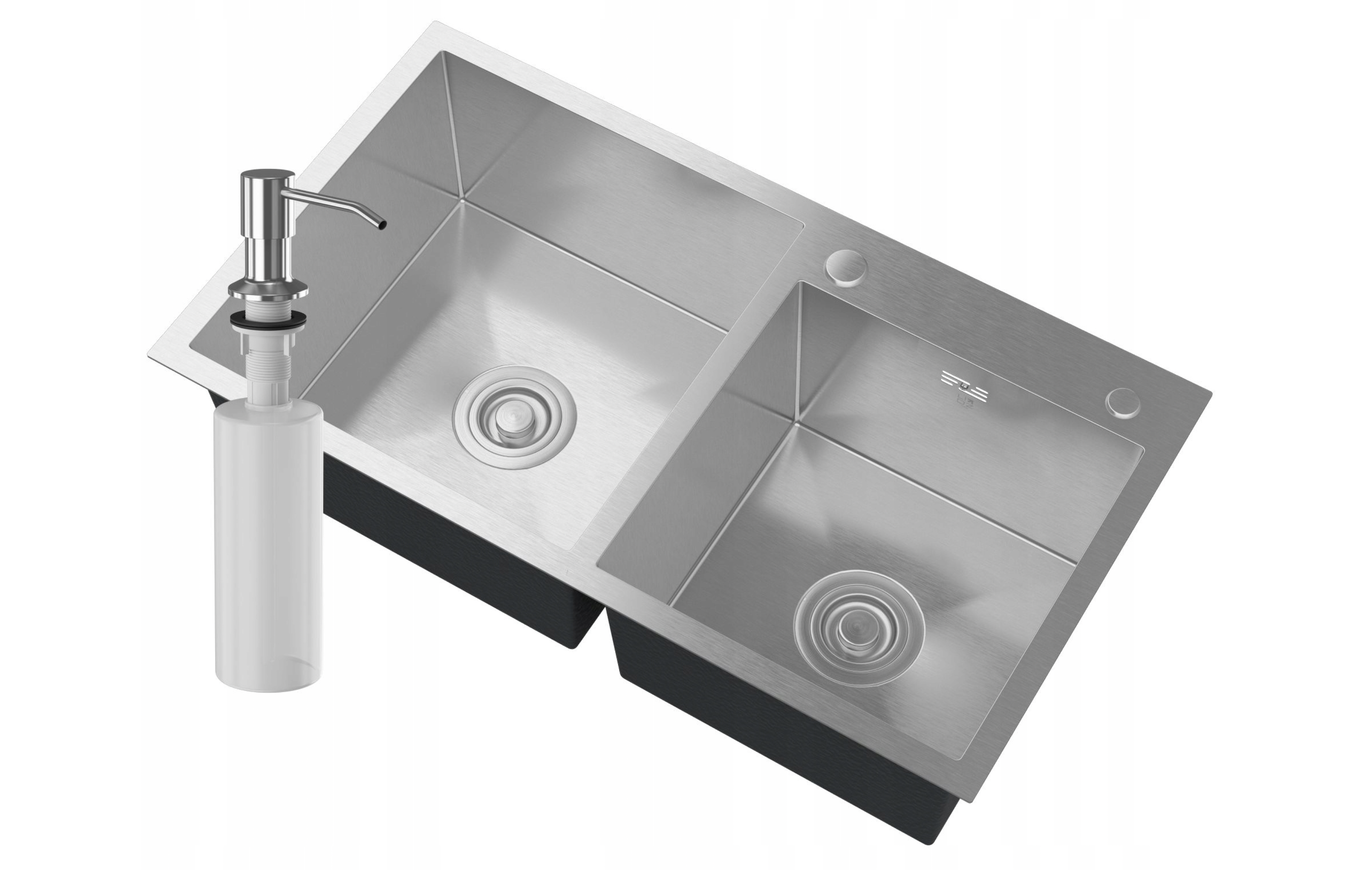 Chiuvetă de bucătărie din oțel inoxidabil cu două cuve CHROM + Dozator + Sifon