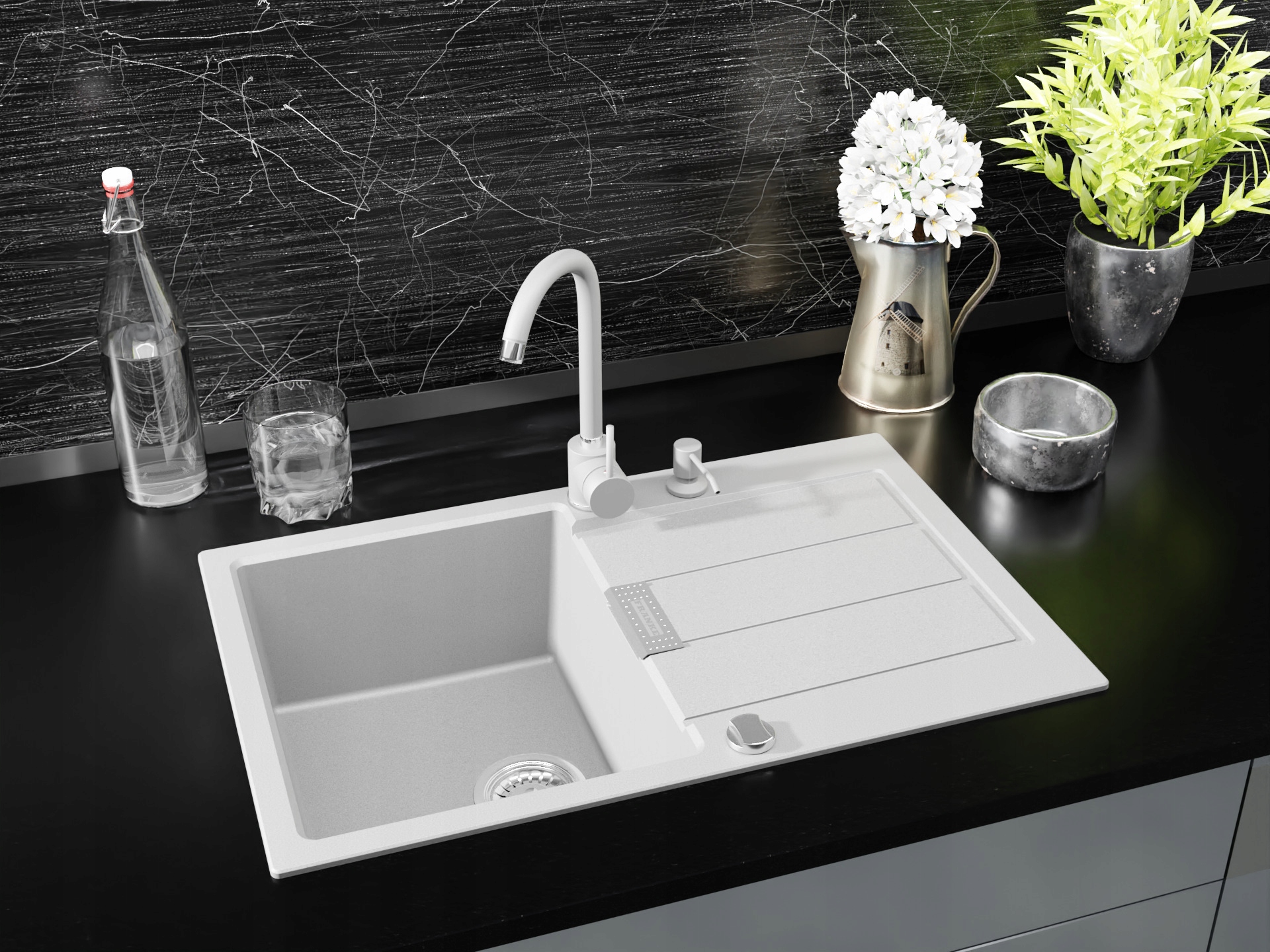 Chiuvetă FRANKE Sirius SID + Baterie Beta + Sifon, Dispenser Cadou! Quartz Alb