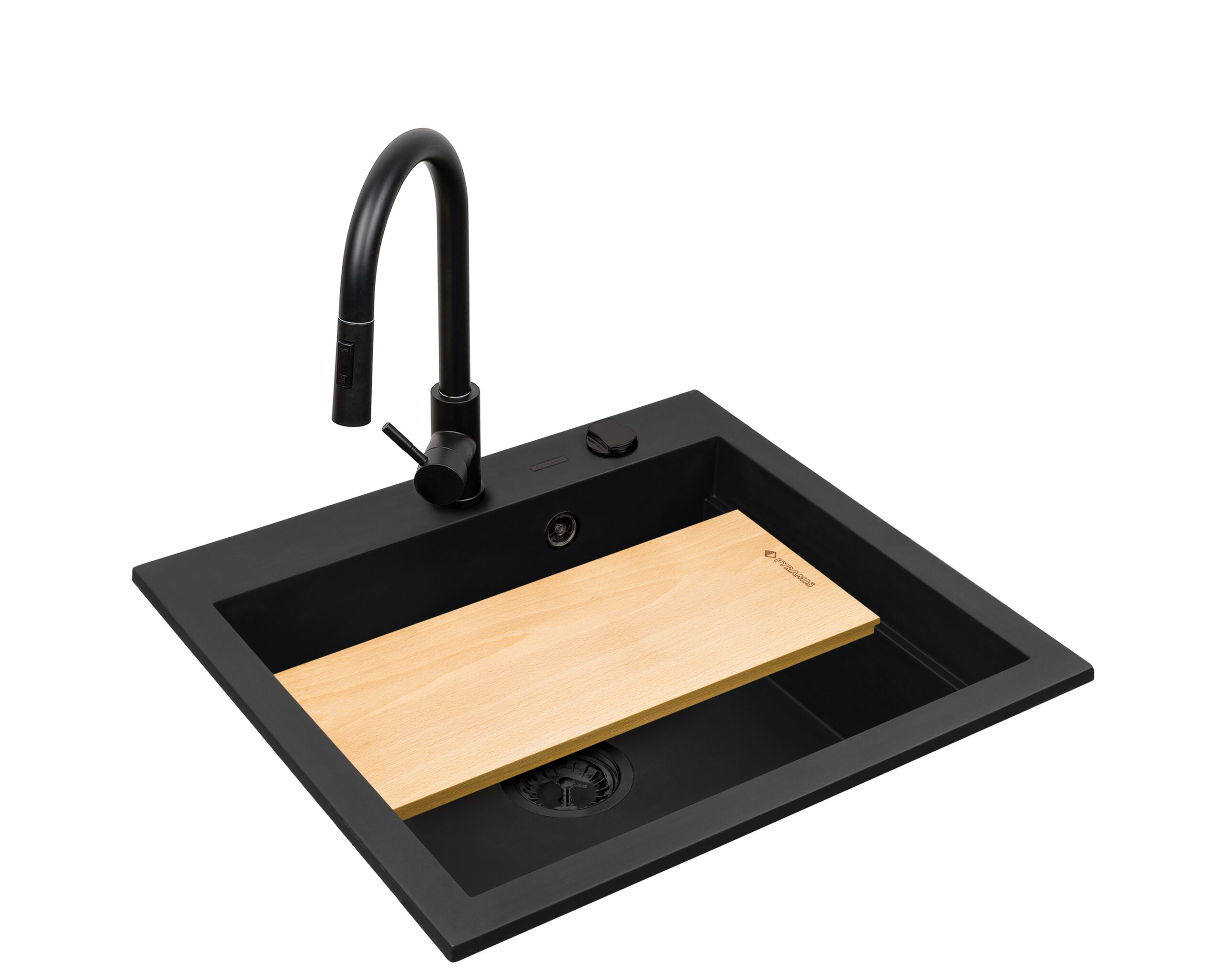 Chiuvetă granit Pyramis Siros 57x51,5 BLACK EDITION + baterie + sifon