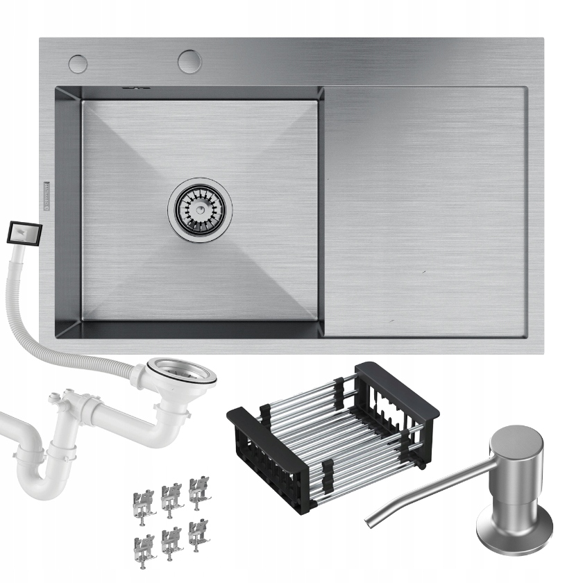 Chiuvetă inox cu 1 cuvă, scurgător, uscător crom BARI78L