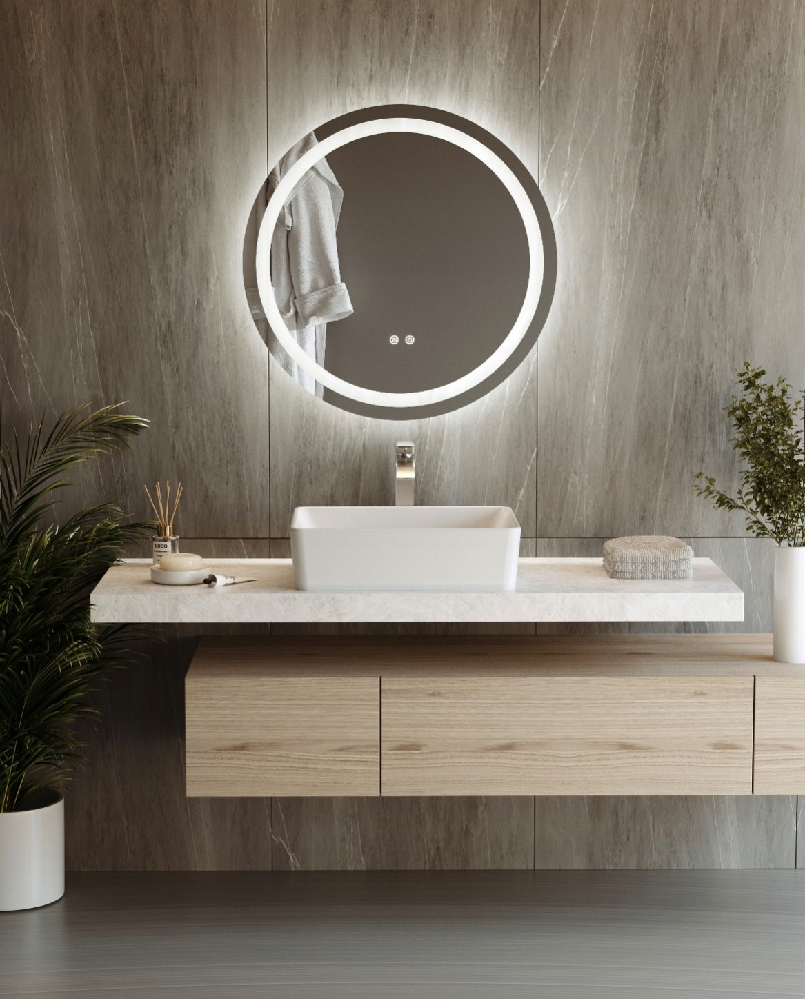 Oglindă rotundă cu iluminare LED economică 70x70 HEZE