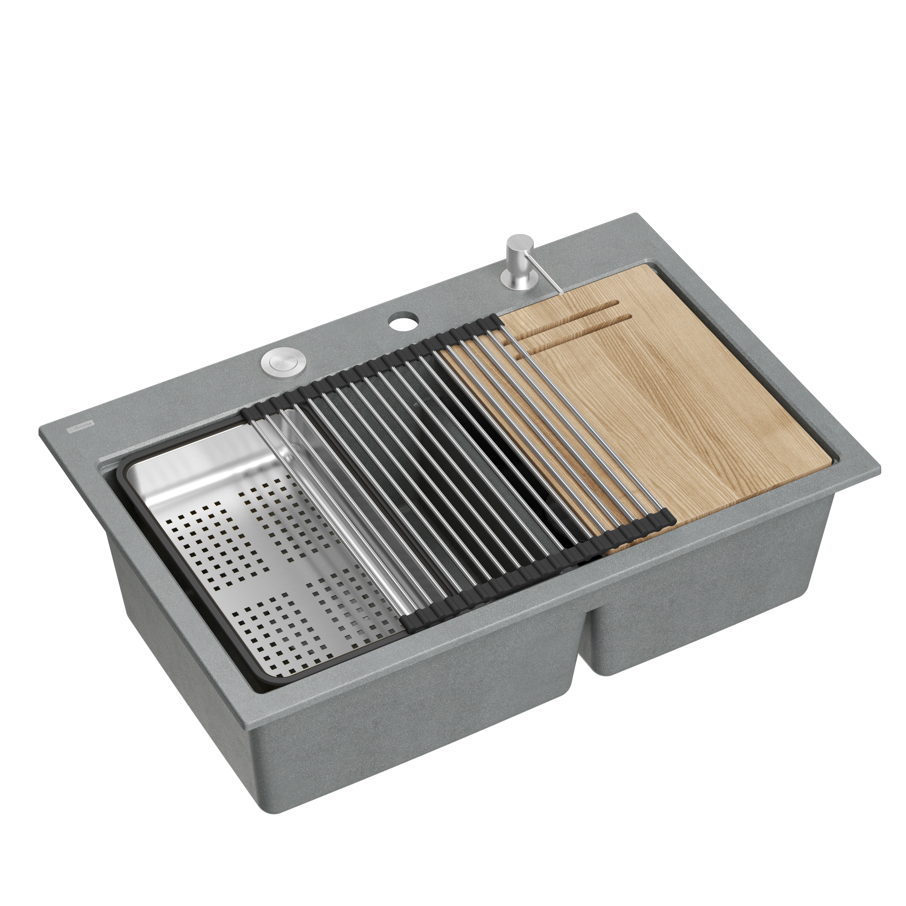 Chiuvetă bucătărie granit MARC 120 WORKSTATION GRI 76x50 set crom