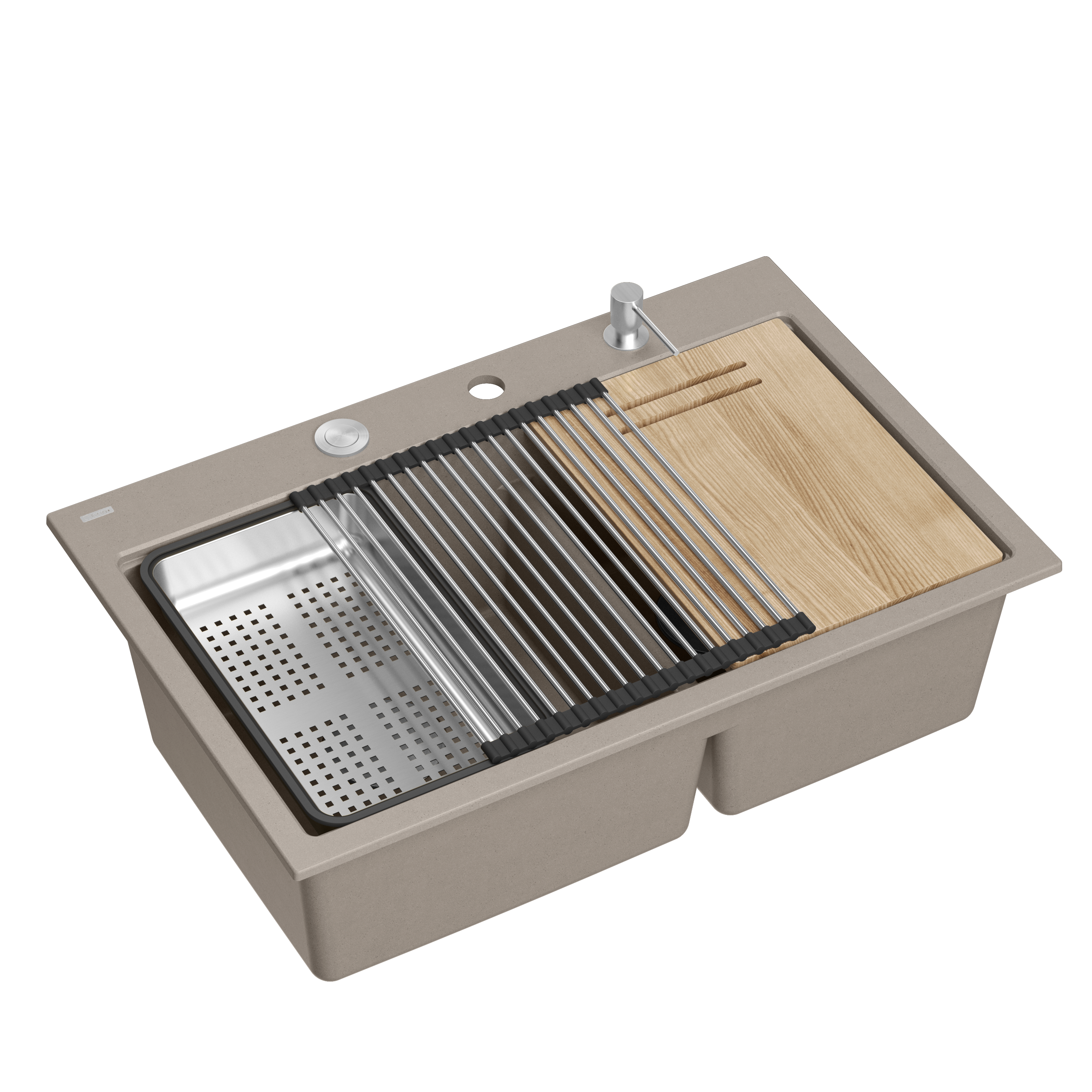 Chiuvetă granit MARC 120 WORKSTATION GRI-BEJ 76x50 set crom