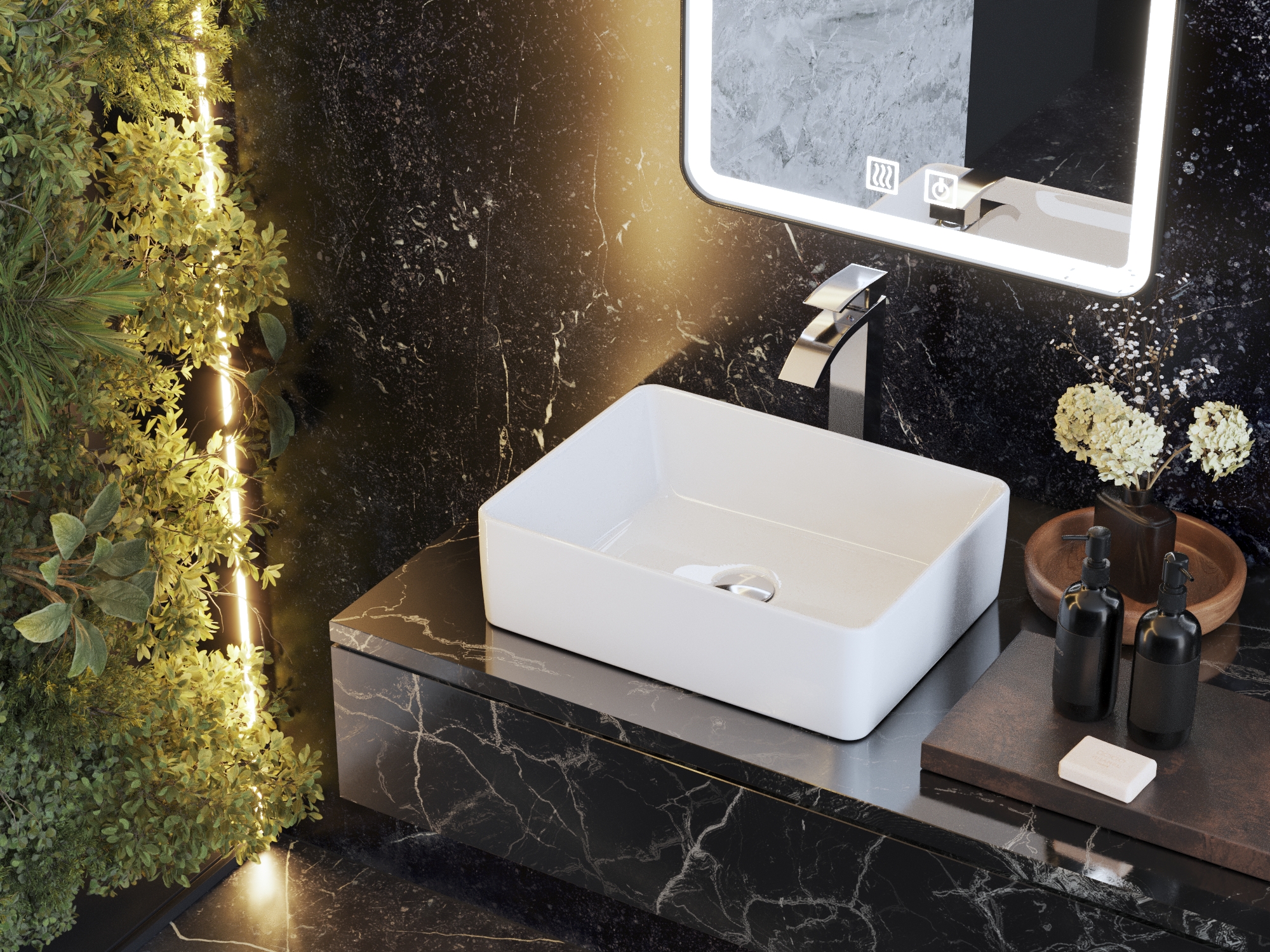Lavoar dreptunghiular alb ceramic de baie EVO montare pe blat