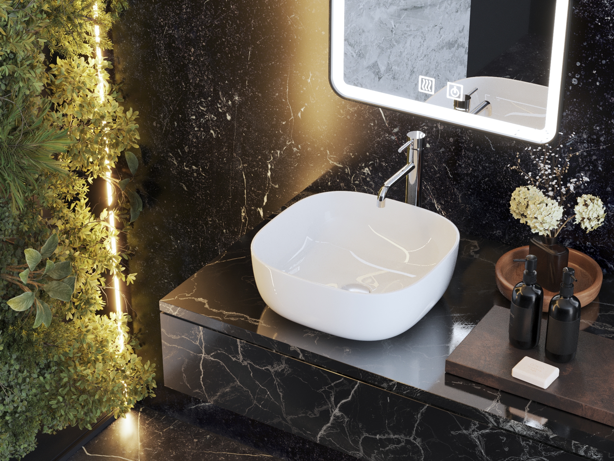 Lavoar pătrat ceramic alb de baie montat pe blat