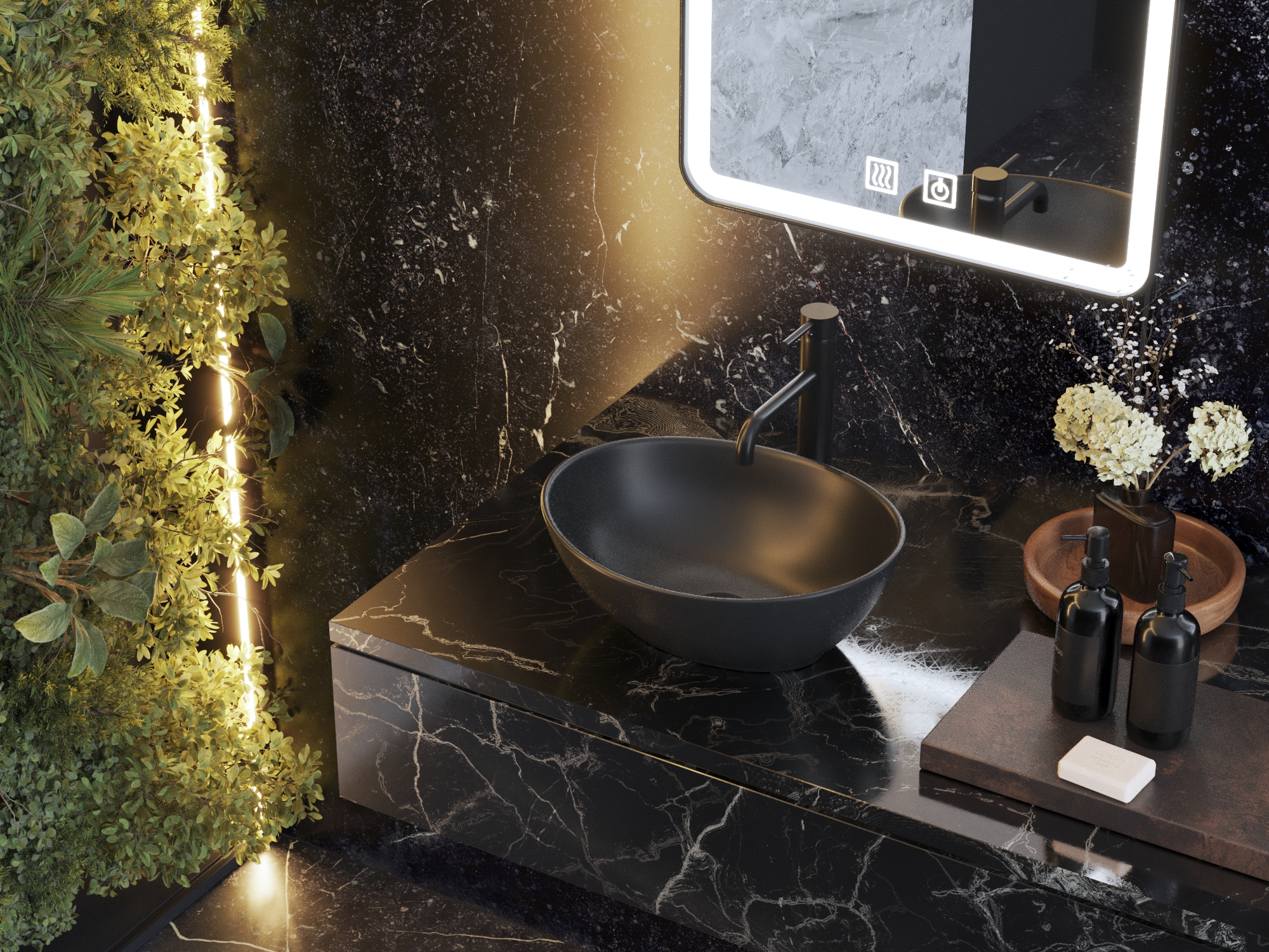 Lavoar Oval Negru Ceramică de Blat Baie ASTRO