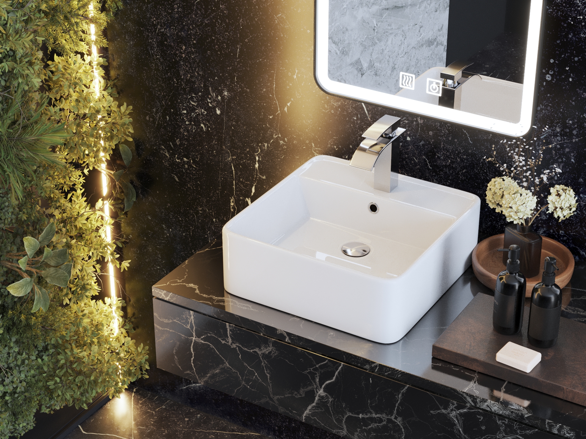 Lavoar dreptunghiular alb ceramic pentru baie Tera