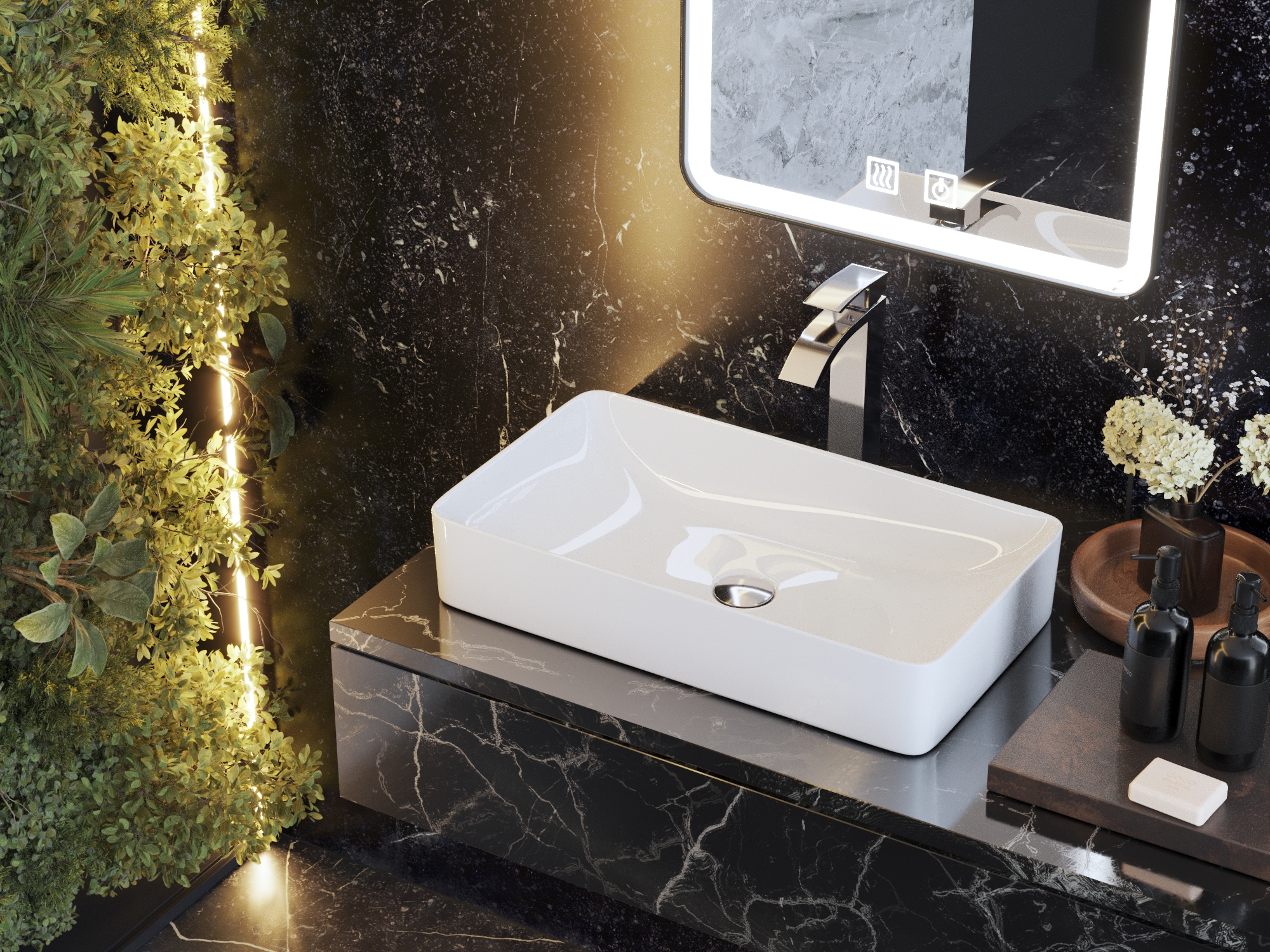 Lavoar dreptunghiular alb ceramic pentru baie LUMI