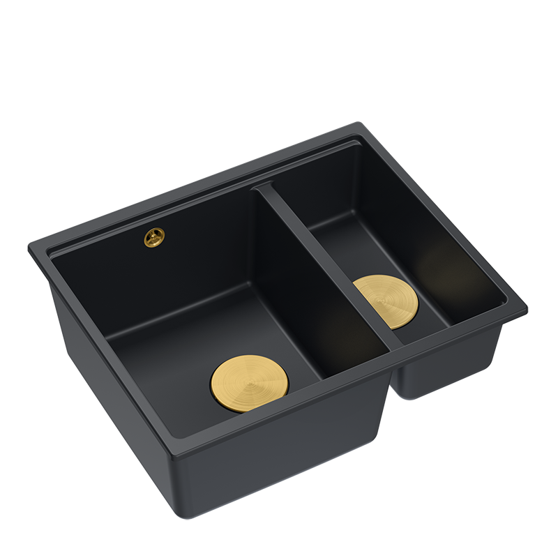 Chiuvetă granit LOGAN 150 submontabilă Quadron 1.5 cuve, sifon auriu