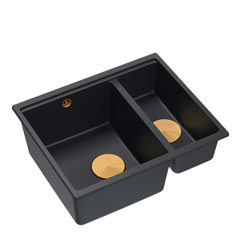 Chiuvetă granit Logan 150, montare sub blat, 1.5 cuve, sifon cupru, Quadron
