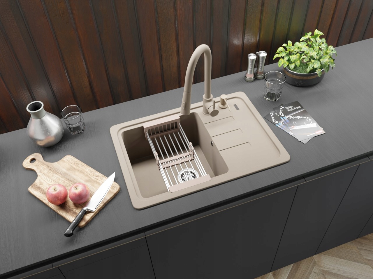 Chiuvetă de bucătărie compozită monocompartiment Franke BSG 611-62 + baterie + dozator + coșuleț