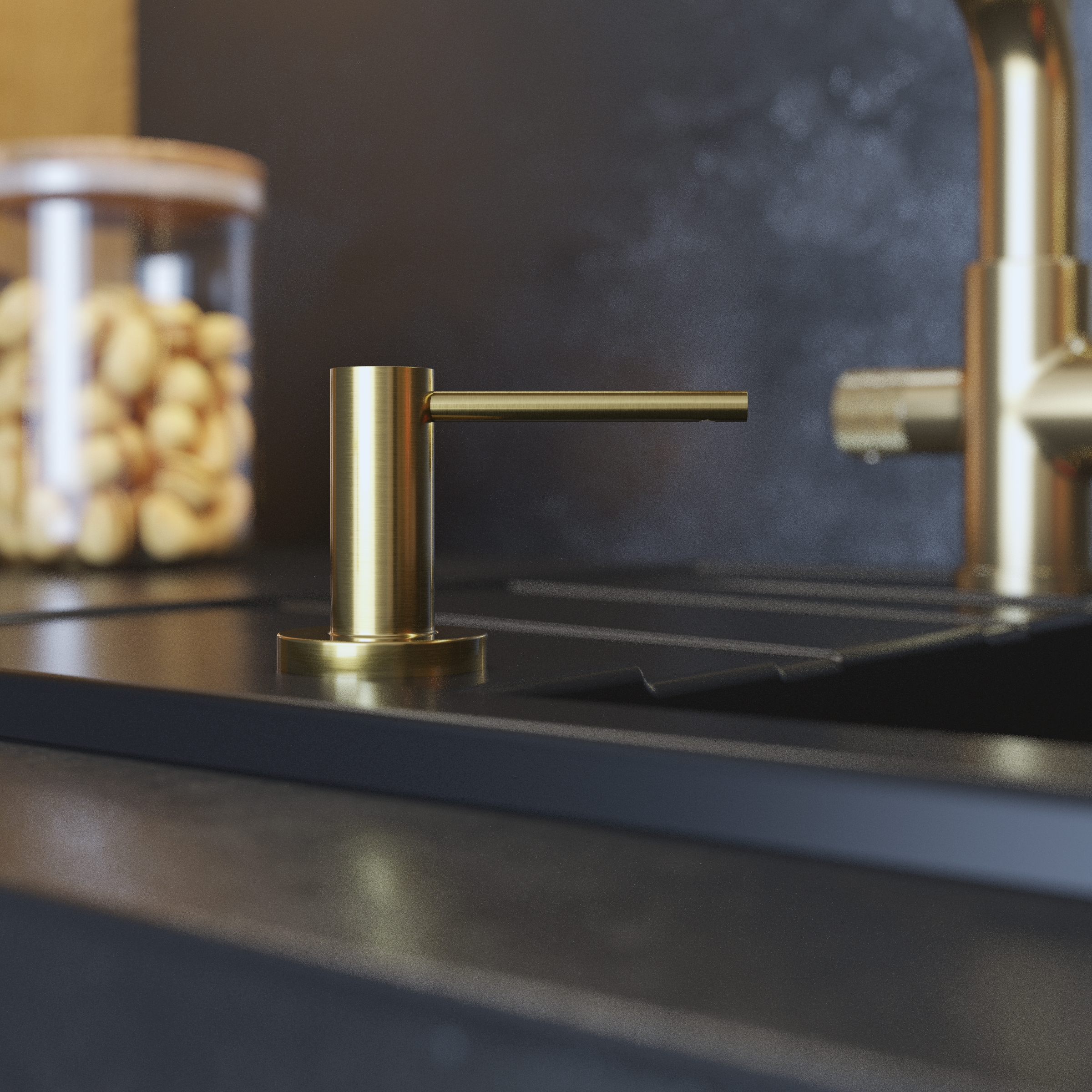 Distribuitor săpun lichid Prestige Brush Gold pentru chiuvetă granit.